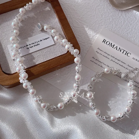 Galaxy Sparkle Pearl Necklace and Bracelet Set – Swarovski Pearls with Magnetic Clasp