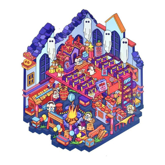 Game Start – 3D Miniature Scene Stickers – 4 Theme Sets: Cake Party | Adventurer’s Town | Mountain Wonderland | Haunted House