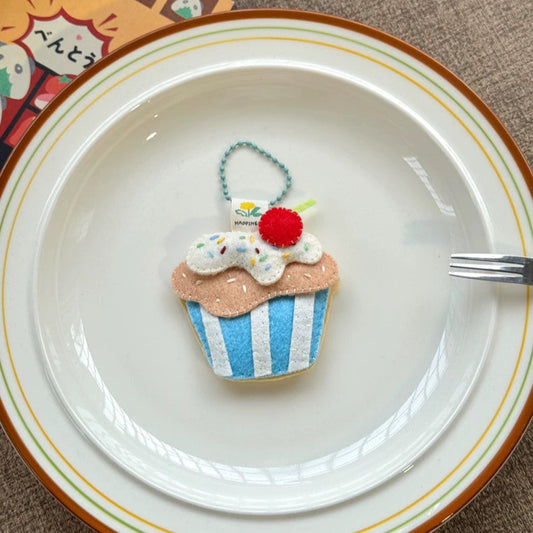 Handmade Blue Felt Cupcake Charm | Cute Felt Dessert Bag Accessory