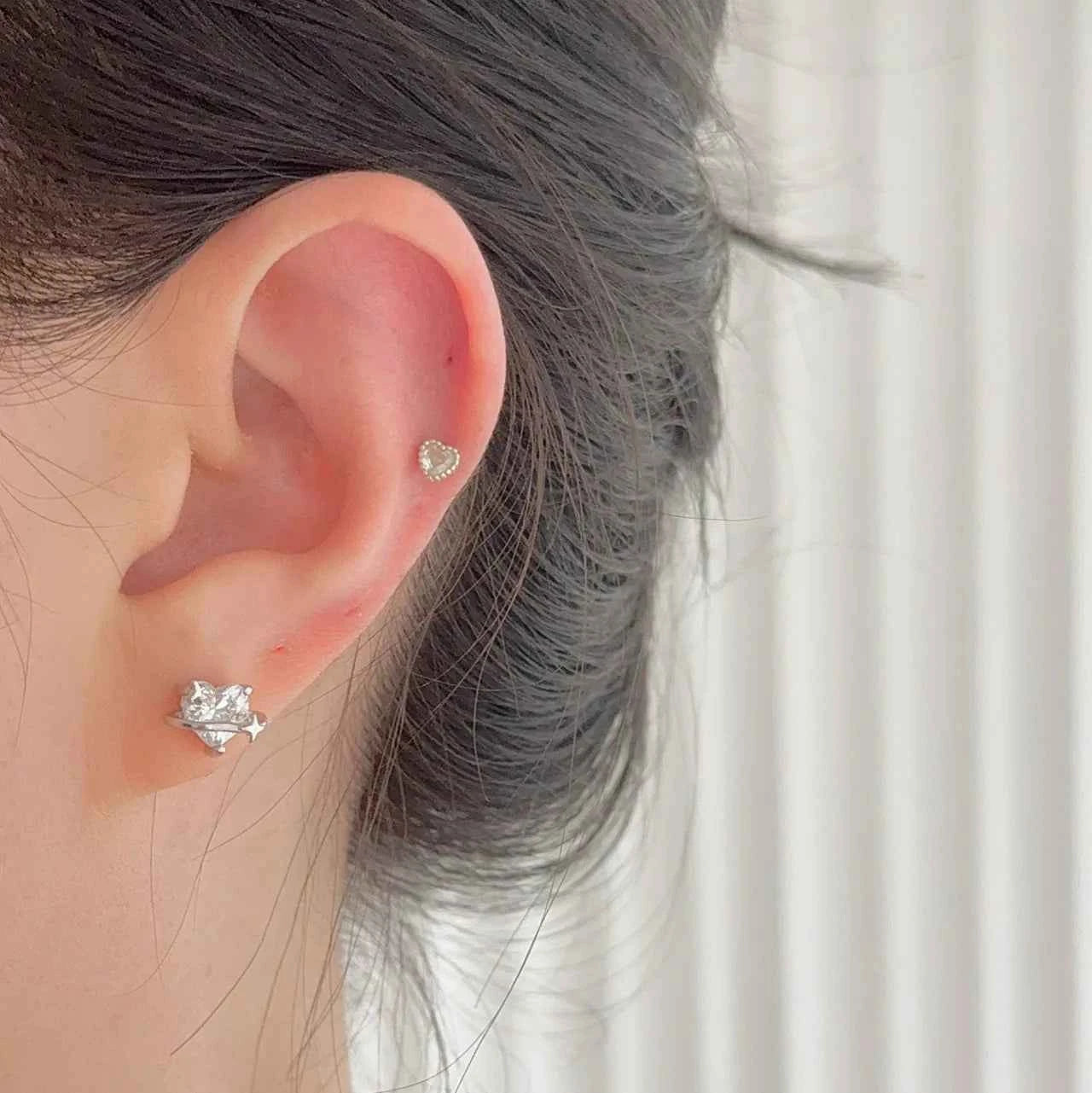 "Heart Orbit" 999 Pure Silver Heart Zircon Orbit Stud Earrings - Sweet and Unique (Copy)