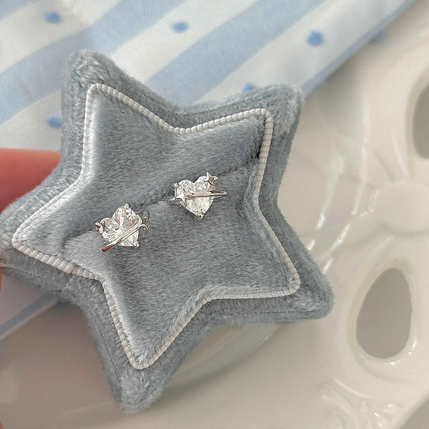 "Heart Orbit" 999 Pure Silver Heart Zircon Orbit Stud Earrings - Sweet and Unique (Copy)
