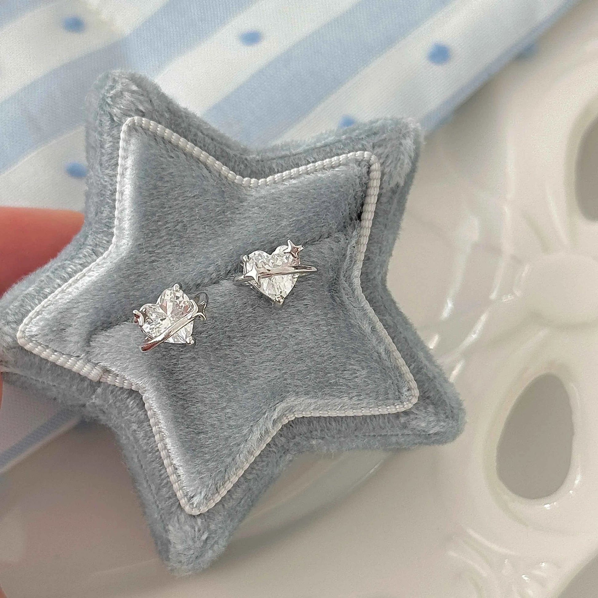 "Heart Orbit" 999 Pure Silver Heart Zircon Orbit Stud Earrings - Sweet and Unique (Copy)
