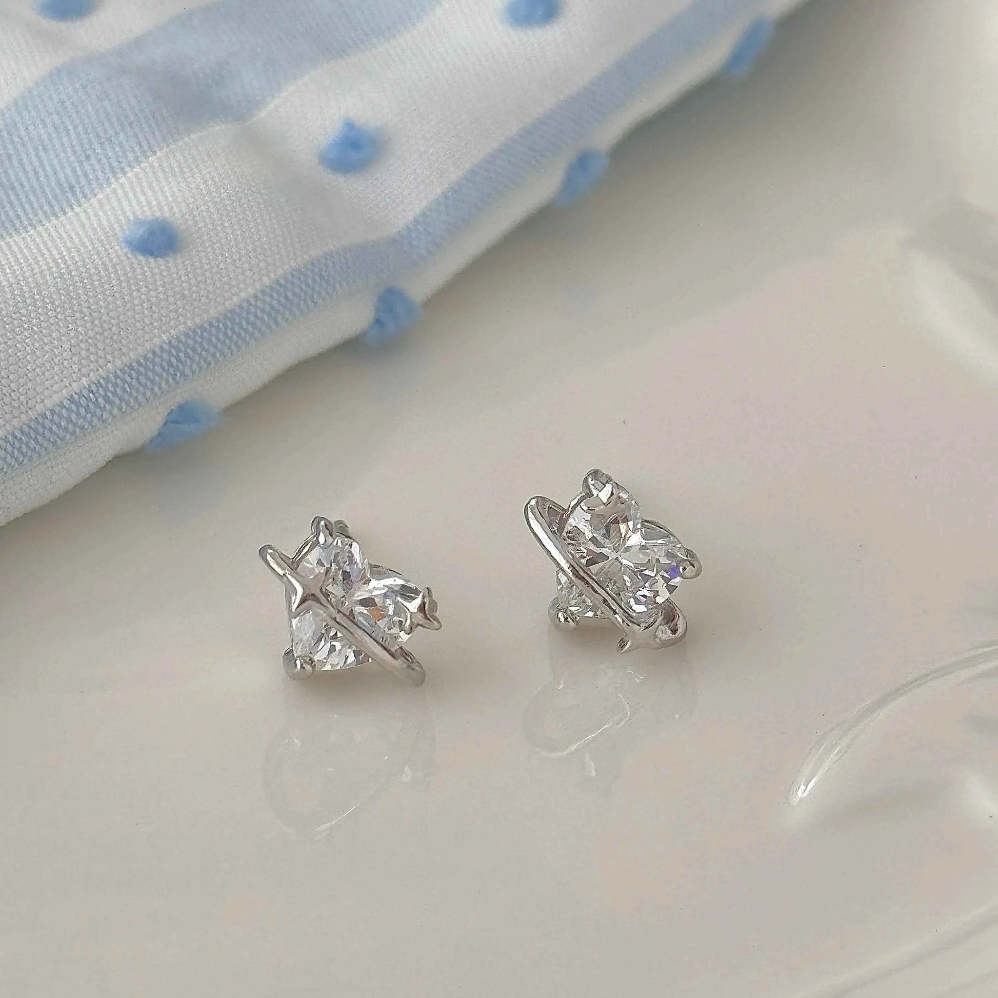 "Heart Orbit" 999 Pure Silver Heart Zircon Orbit Stud Earrings - Sweet and Unique (Copy)