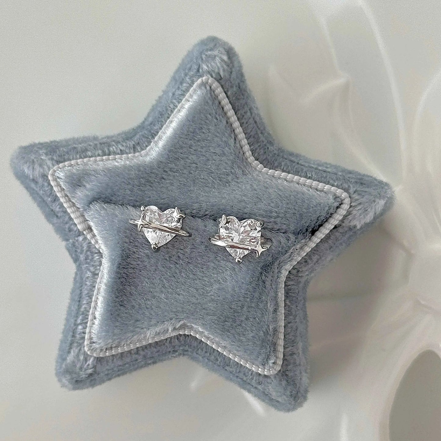 "Heart Orbit" 999 Pure Silver Heart Zircon Orbit Stud Earrings - Sweet and Unique (Copy)