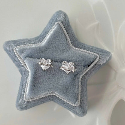 "Heart Orbit" 999 Pure Silver Heart Zircon Orbit Stud Earrings - Sweet and Unique (Copy)