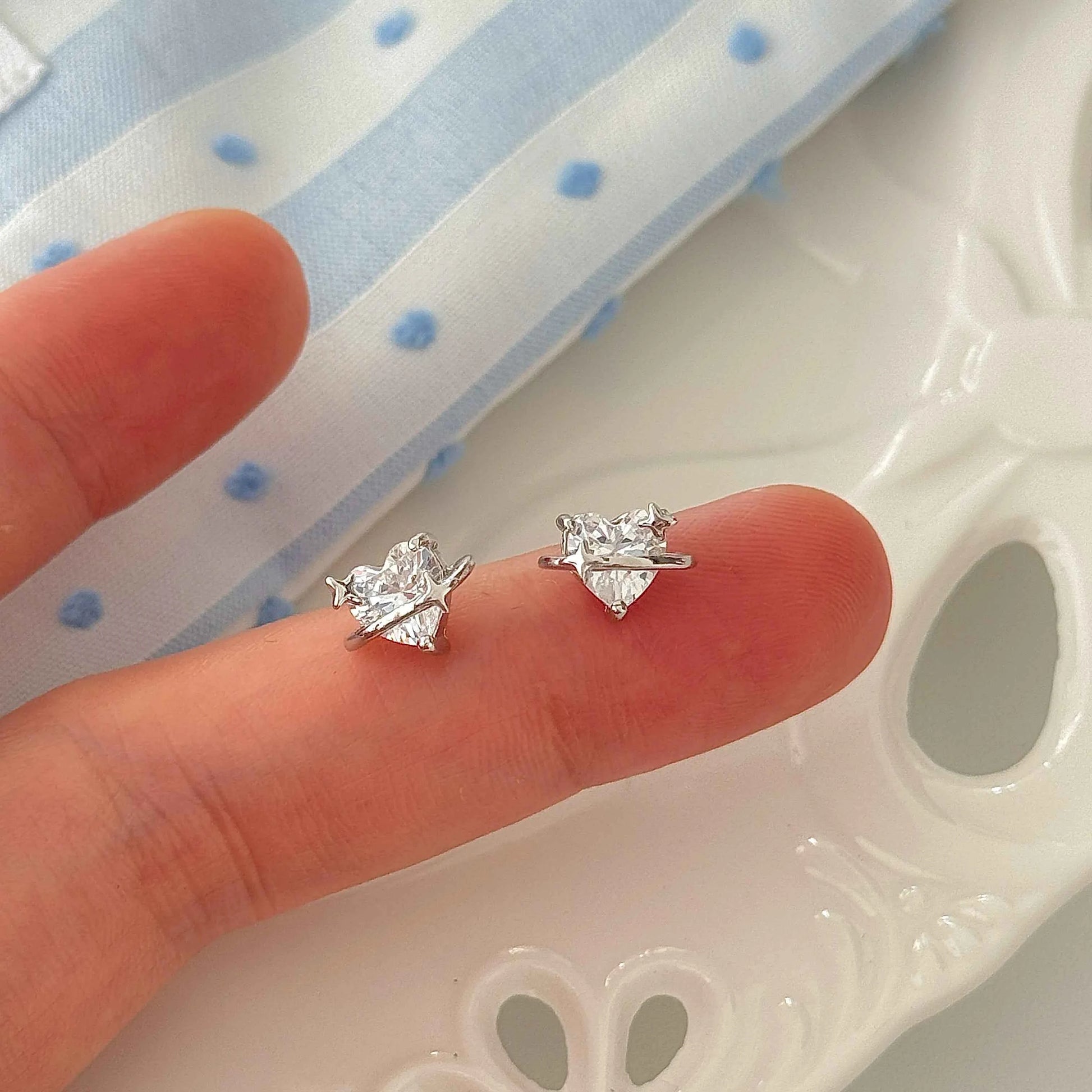 "Heart Orbit" 999 Pure Silver Heart Zircon Orbit Stud Earrings - Sweet and Unique (Copy)