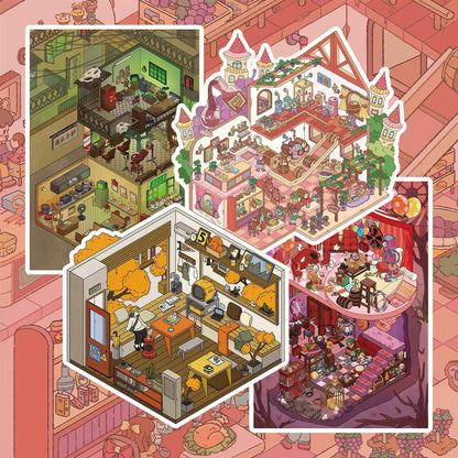 Horror Series 3.0 – 3D Miniature Sticker Scenes - 4 Theme Sets: Winery | Dog House | Abandoned Store | Horror Amusement Park
