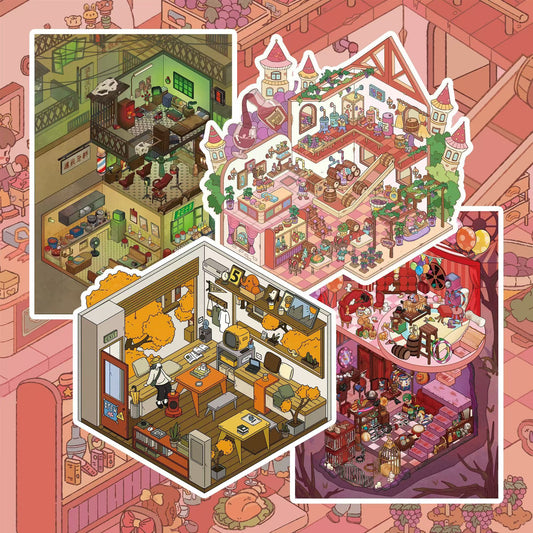 Horror Series 3.0 – 3D Miniature Sticker Scenes - 4 Theme Sets: Winery | Dog House | Abandoned Store | Horror Amusement Park