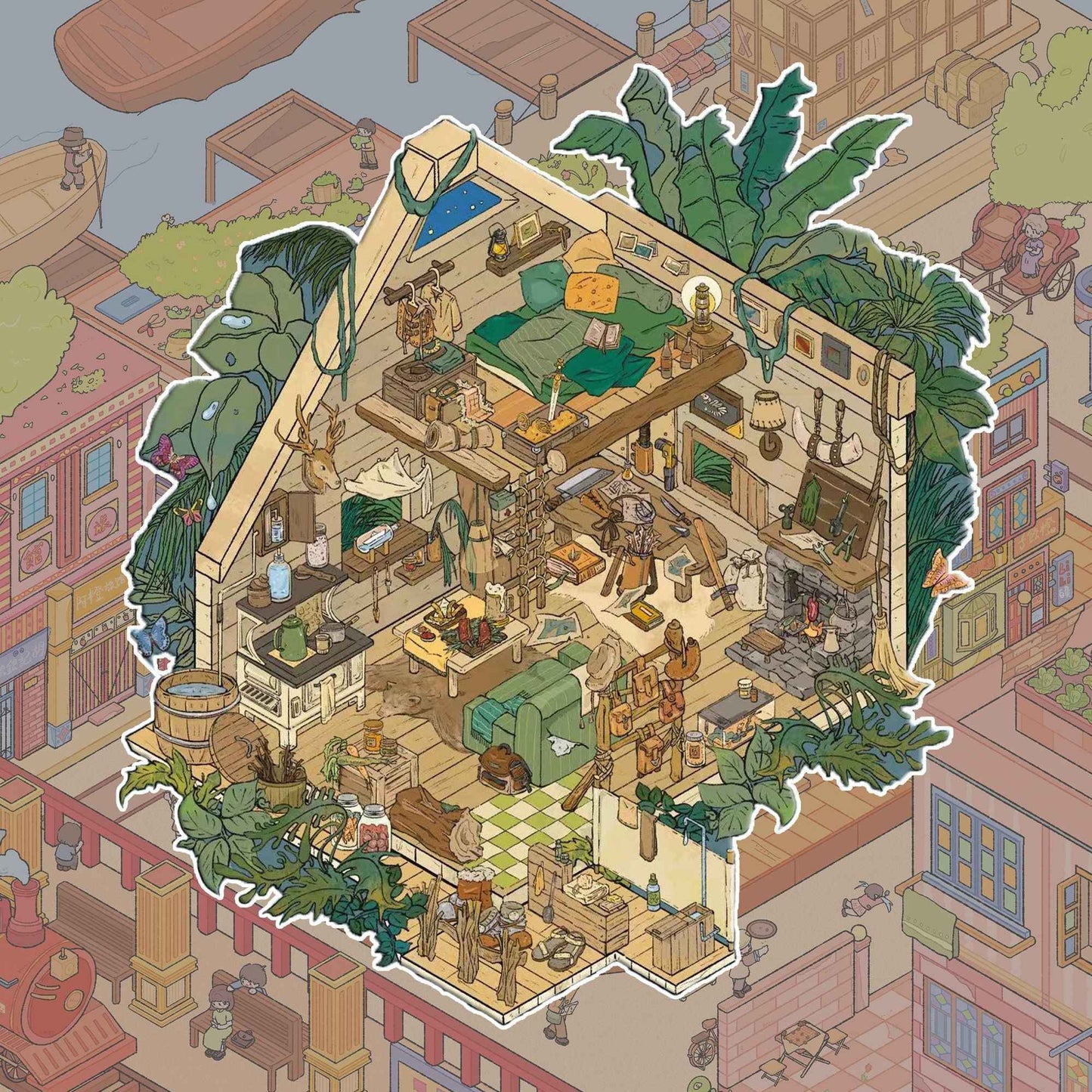 Island Adventure – 3D Miniature Scene Stickers (Plus Size) – 4 Theme: Pirate Treasure Hunt | Paradise Island | Dockside Market | Castaway Island (Copy)