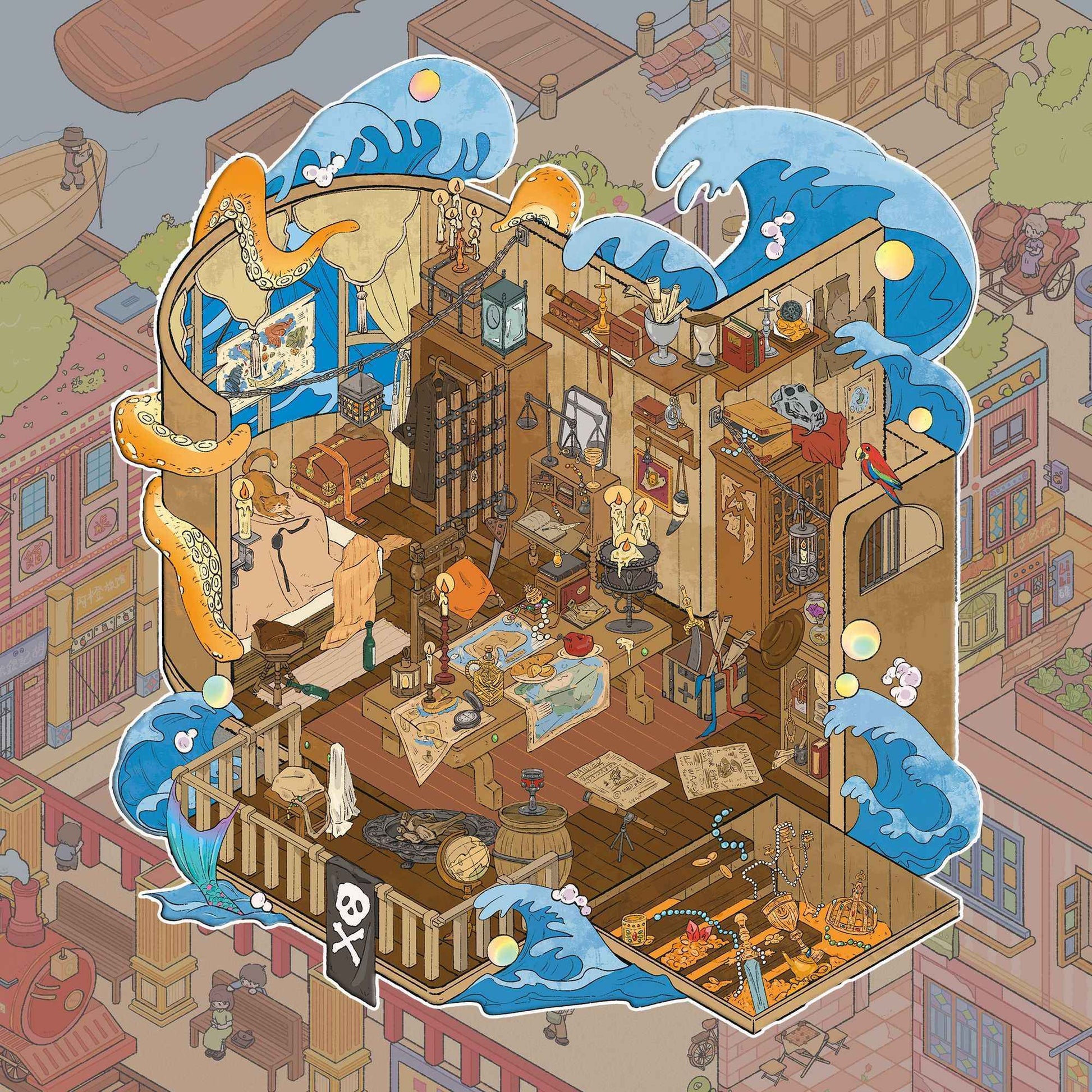 Island Adventure – 3D Miniature Scene Stickers (Plus Size) – 4 Theme: Pirate Treasure Hunt | Paradise Island | Dockside Market | Castaway Island (Copy)