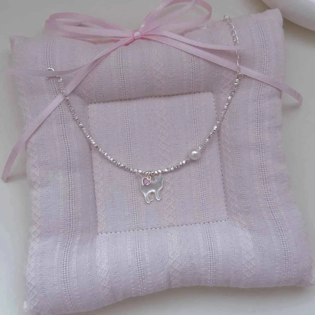"Kitty Love" 925 Sterling Silver Bracelet with Natural Pearl - Playful and Elegant