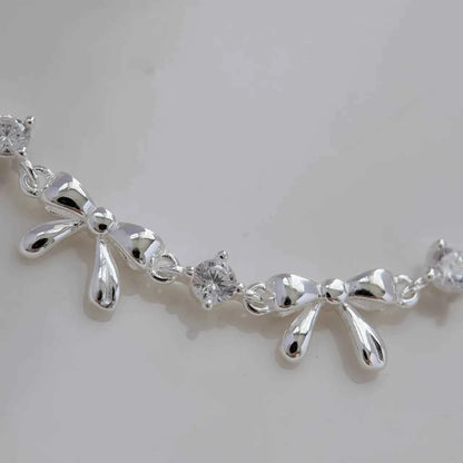 "Korean Bow" 925 Sterling Silver Bow Bracelet with Zircon – Sweet & Shimmering (Copy)