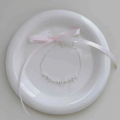 "Korean Bow" 925 Sterling Silver Bow Bracelet with Zircon – Sweet & Shimmering (Copy)