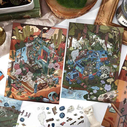 Lost World – 3D Miniature Scene Stickers – 2 Theme Sets: Forest | Sandbar