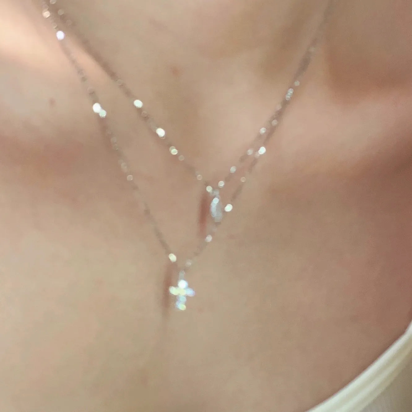 "Mini Double-Chain Cross" 925 Sterling Silver Necklace with 5A Zircon – Petite, Elegant, Faithful