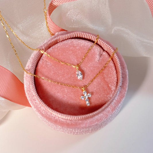 "Mini Double-Chain Cross" 925 Sterling Silver Necklace with 5A Zircon – Petite, Elegant, Faithful