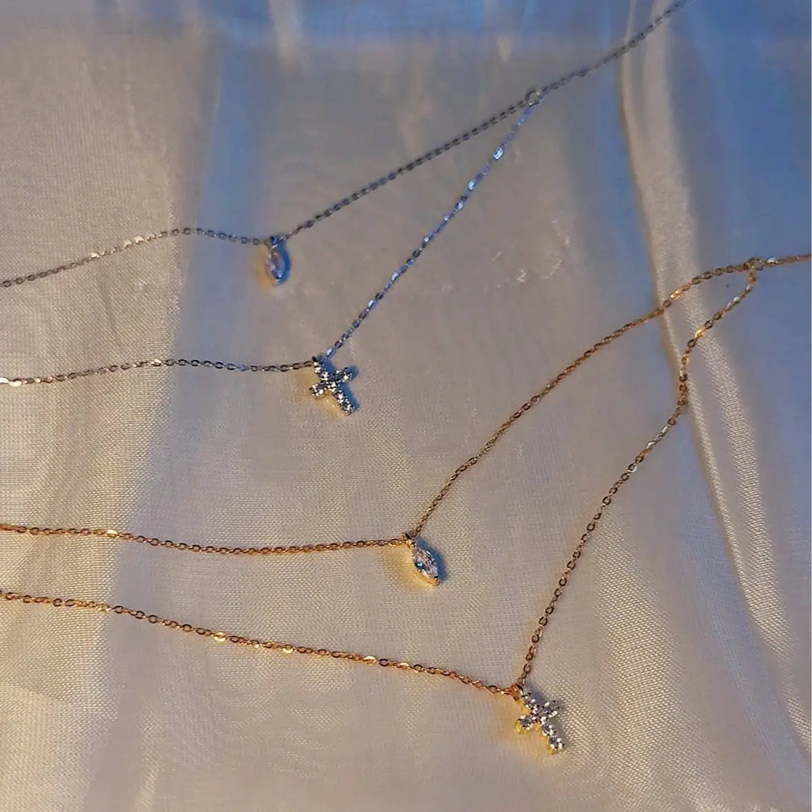"Mini Double-Chain Cross" 925 Sterling Silver Necklace with 5A Zircon – Petite, Elegant, Faithful