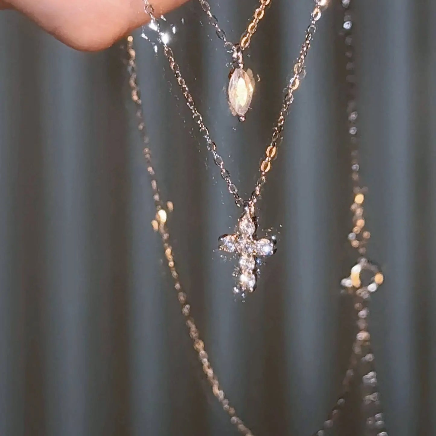 "Mini Double-Chain Cross" 925 Sterling Silver Necklace with 5A Zircon – Petite, Elegant, Faithful