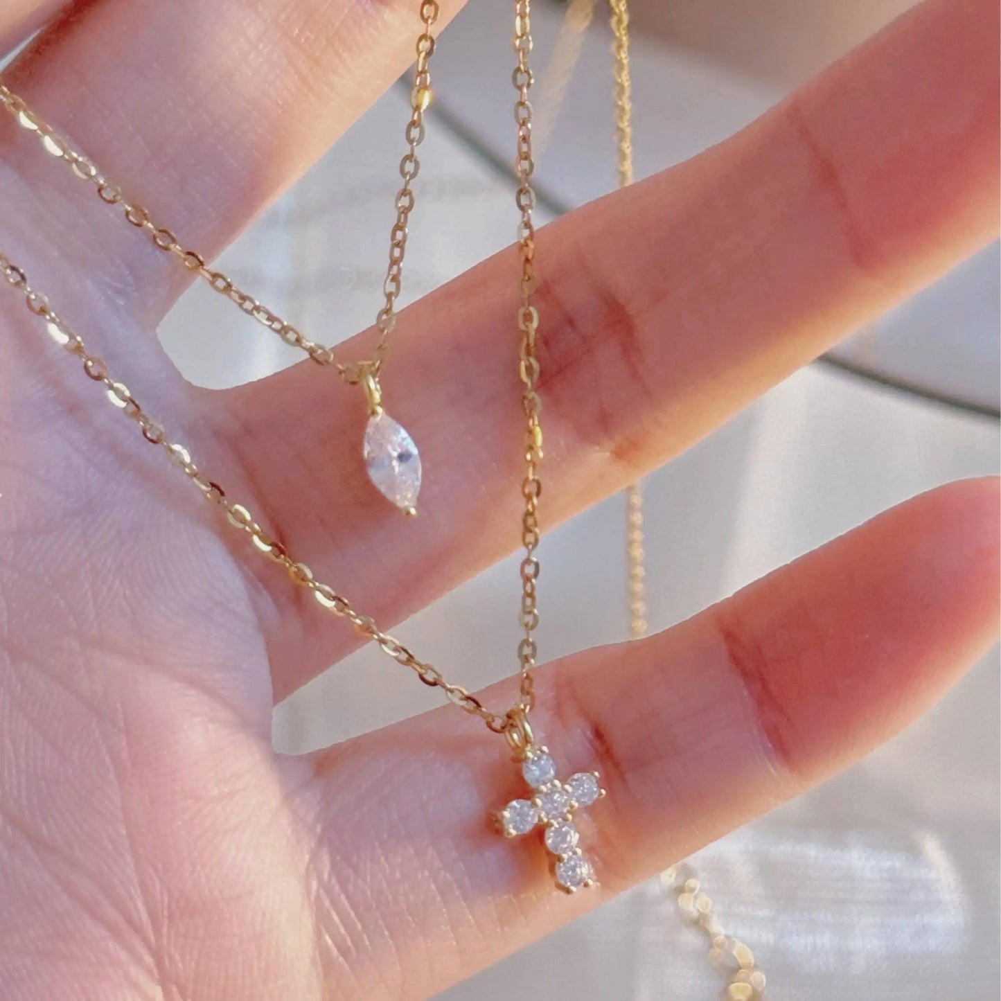 "Mini Double-Chain Cross" 925 Sterling Silver Necklace with 5A Zircon – Petite, Elegant, Faithful