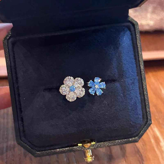 Blue Blossom Double Flower Open Ring