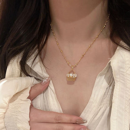 Pearl Basket Pendant Necklace