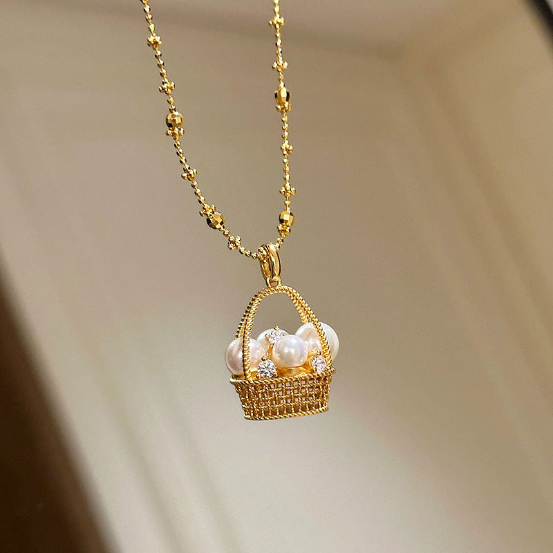 Pearl Basket Pendant Necklace