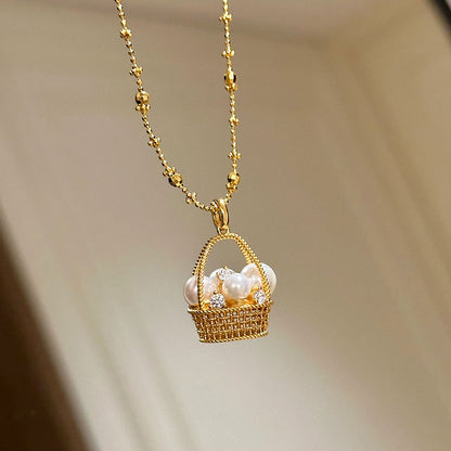 Pearl Basket Pendant Necklace