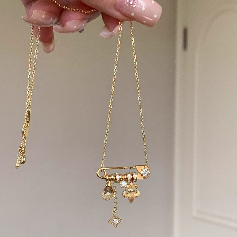 Vintage Charm Pin Pendant Necklace
