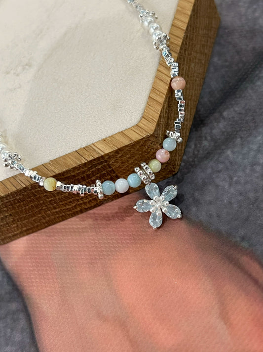 "Blue Blossom Beads" 925 Sterling Silver Necklace
