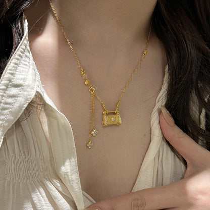 Vintage Clover Lock Pendant Necklace