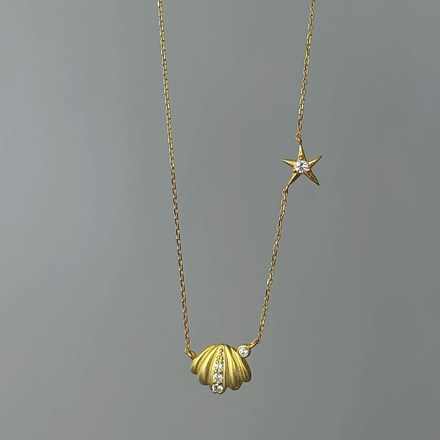 "Orange Ocean" 925 Sterling Gold-Plated Diamond-Row Shell-Star Necklace – Low-Luxury & Coastal Chic