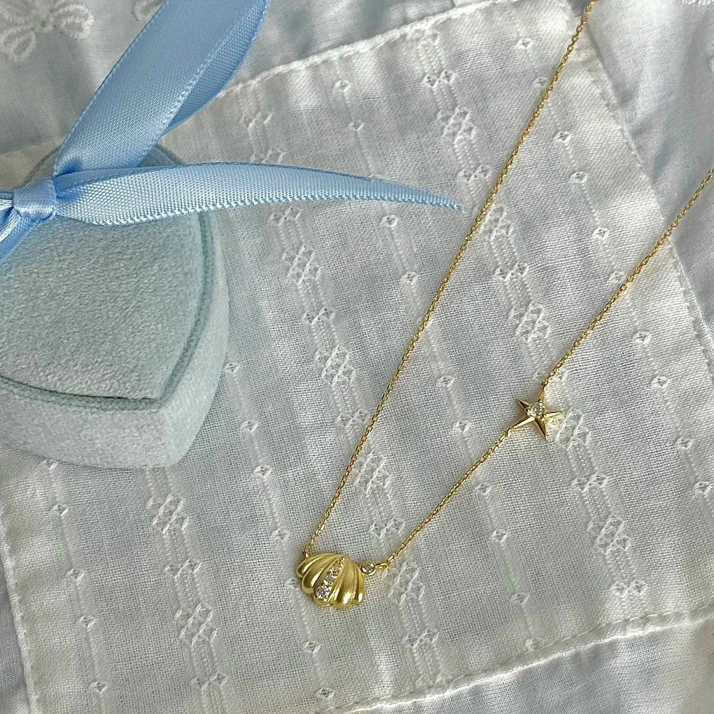"Orange Ocean" 925 Sterling Gold-Plated Diamond-Row Shell-Star Necklace – Low-Luxury & Coastal Chic (Copy)