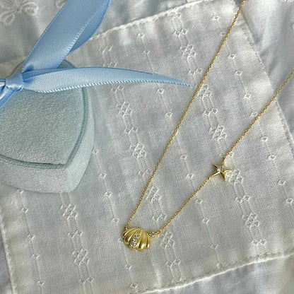 "Orange Ocean" 925 Sterling Gold-Plated Diamond-Row Shell-Star Necklace – Low-Luxury & Coastal Chic (Copy)