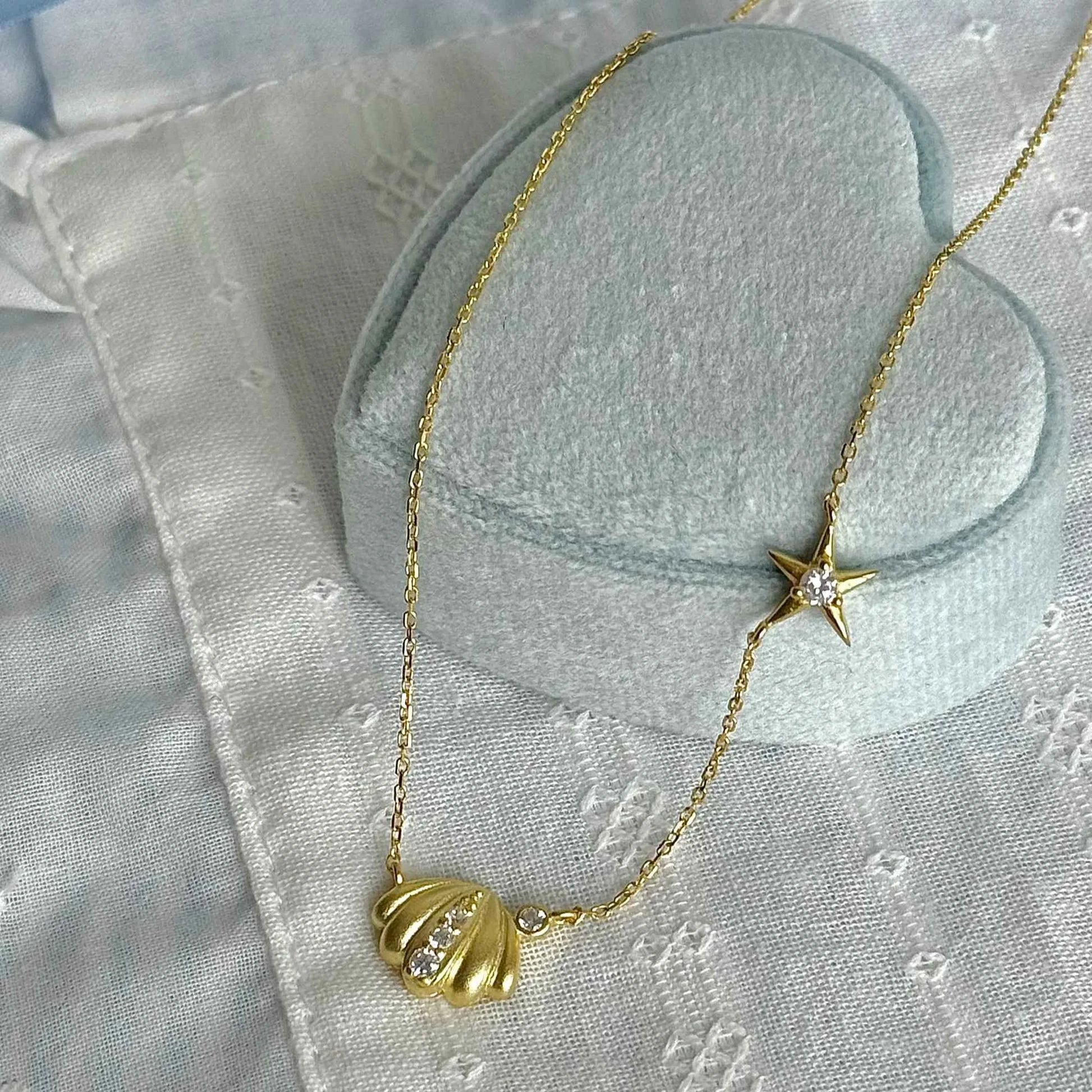 "Orange Ocean" 925 Sterling Gold-Plated Diamond-Row Shell-Star Necklace – Low-Luxury & Coastal Chic (Copy)
