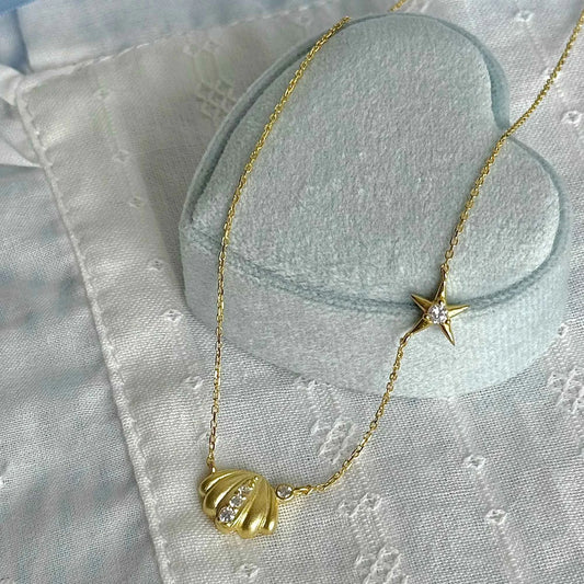 "Orange Ocean" 925 Sterling Gold-Plated Diamond-Row Shell-Star Necklace – Low-Luxury & Coastal Chic (Copy)