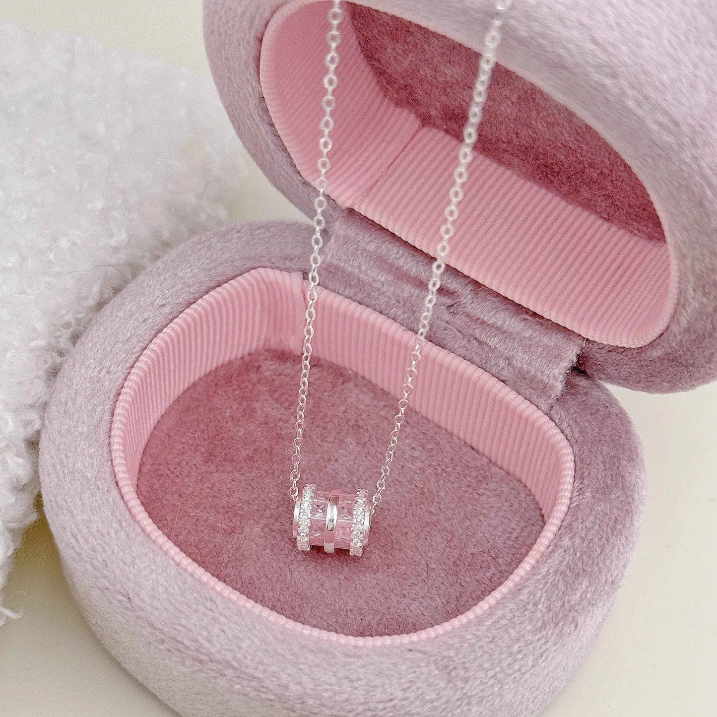 "Pink Fortune Bead" 999 Pure Silver Necklace with Zircon - Elegant and Charming