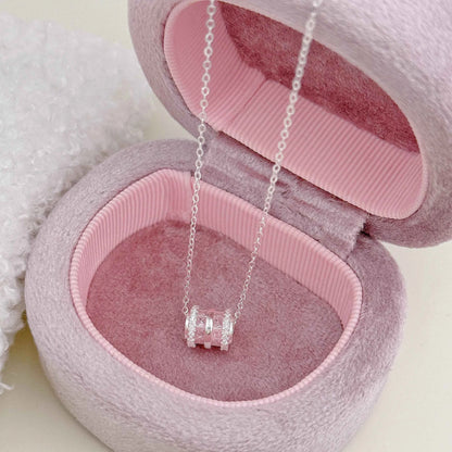"Pink Fortune Bead" 999 Pure Silver Necklace with Zircon - Elegant and Charming
