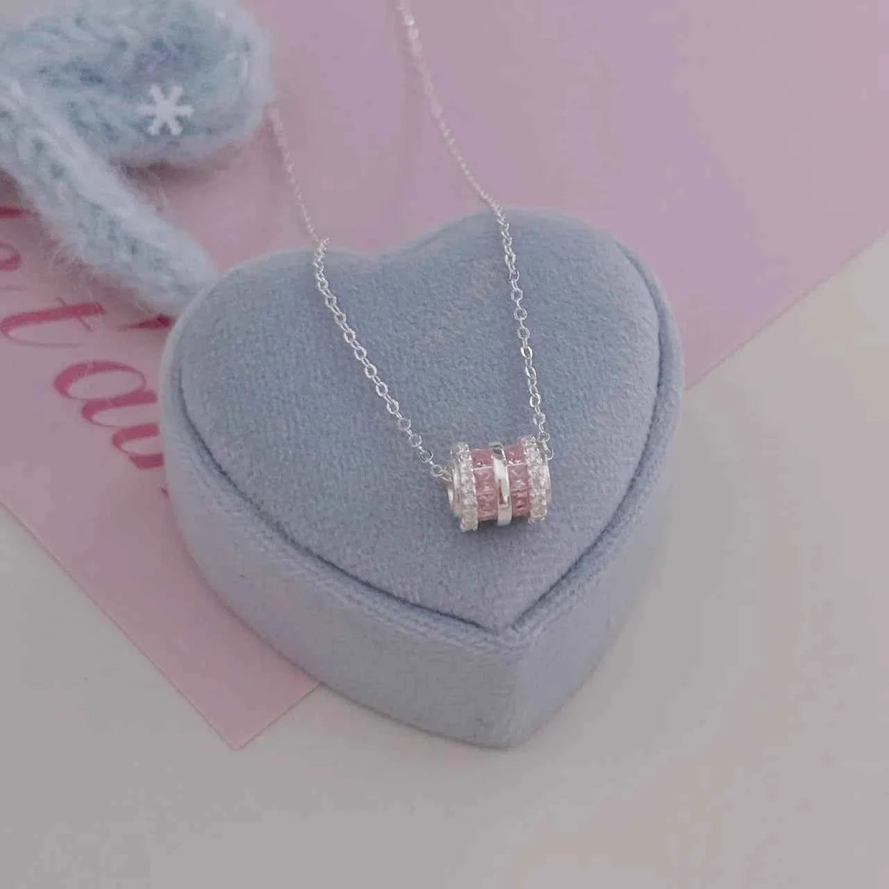 "Pink Fortune Bead" 999 Pure Silver Necklace with Zircon - Elegant and Charming