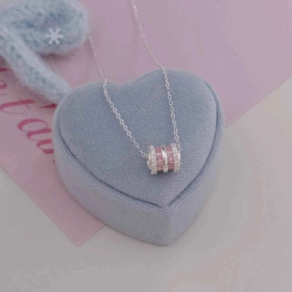 "Pink Fortune Bead" 999 Pure Silver Necklace with Zircon - Elegant and Charming
