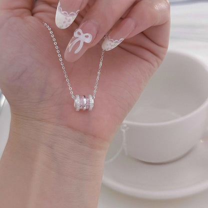 "Pink Fortune Bead" 999 Pure Silver Necklace with Zircon - Elegant and Charming