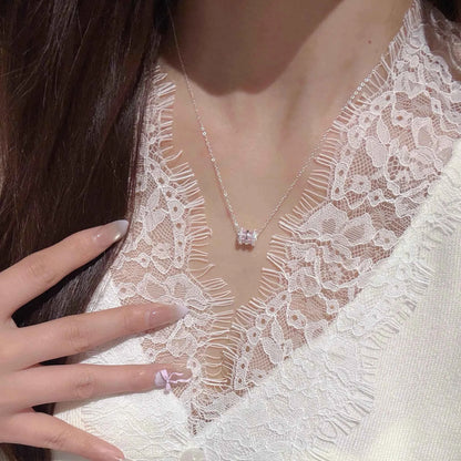 "Pink Fortune Bead" 999 Pure Silver Necklace with Zircon - Elegant and Charming