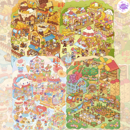 Plus Butter Town 3.0 – 3D Miniature Sticker Scenes - 4 Theme Sets: Autumn Tea | Fountain Plaza | Amusement Park Proposal | Butter Farm