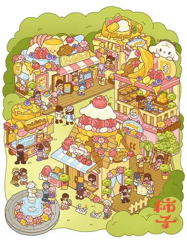 Plus Butter Town 3.0 – 3D Miniature Sticker Scenes - 4 Theme Sets: Autumn Tea | Fountain Plaza | Amusement Park Proposal | Butter Farm