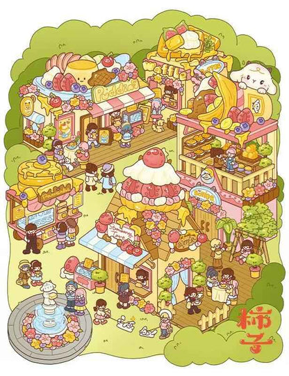 Plus Butter Town 3.0 – 3D Miniature Sticker Scenes - 4 Theme Sets: Autumn Tea | Fountain Plaza | Amusement Park Proposal | Butter Farm