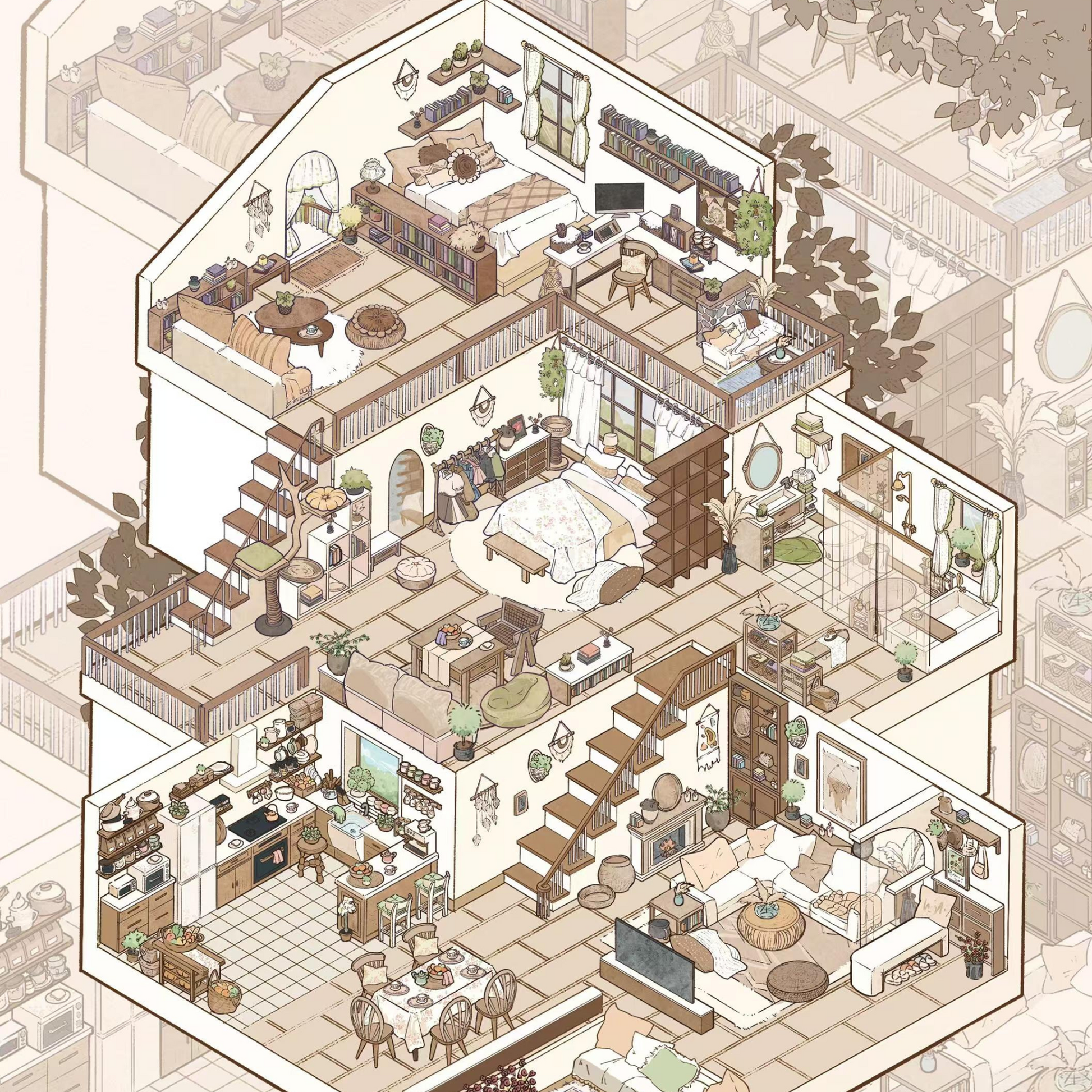 Plus Cozy Villa – 3D Miniature Sticker Scenes - 2 Theme Sets: Vintage Villa | Garden Villa