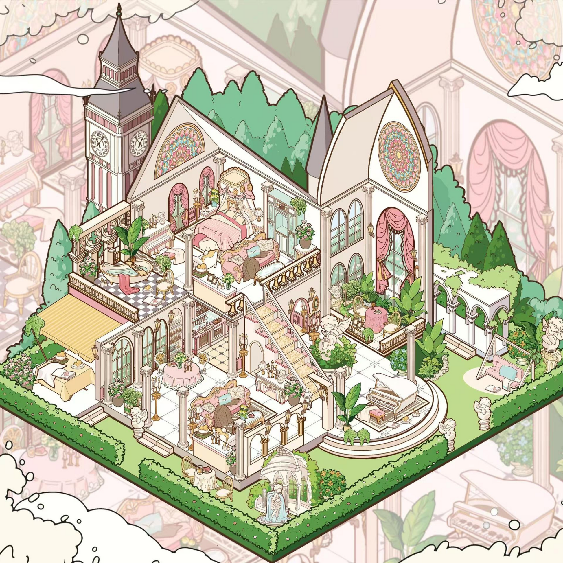 Plus Cozy Villa – 3D Miniature Sticker Scenes - 2 Theme Sets: Vintage Villa | Garden Villa