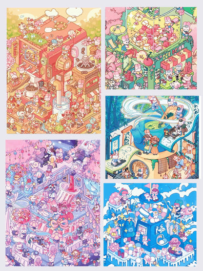 Plus Fairy Tale World 1.0 – 3D Miniature Sticker Scenes - 5 Theme Sets: Romantic Wine | Tea Fragrance | Coffee Time | Colorful Juice | Ball Machine