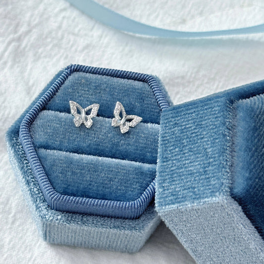 "Radiant Butterfly" 999 Pure Silver Openwork Zircon Butterfly Stud Earrings - Unique and Sparkling