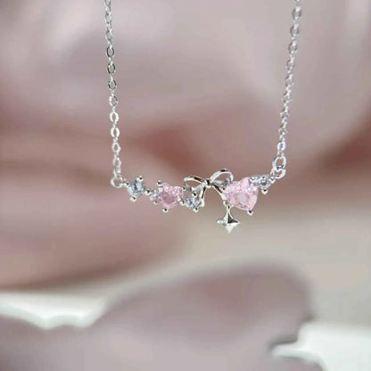 "Romantic Heartbeat" 925 Sterling Silver Pink Heart Bow Necklace – Delicate & Gift-Ready (Copy)