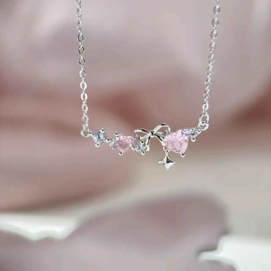 "Romantic Heartbeat" 925 Sterling Silver Pink Heart Bow Necklace – Delicate & Gift-Ready (Copy)
